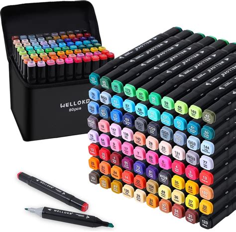 Amazon.com: WELLOKB Alcohol Markers, 80 Colors Dual Brush Tip Permanent ...