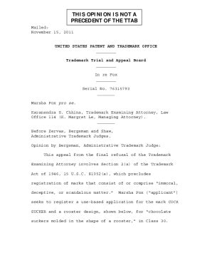 Fillable Online THIS OPINION IS NOT a PRECEDENT of the TTAB Mailed Fax ...