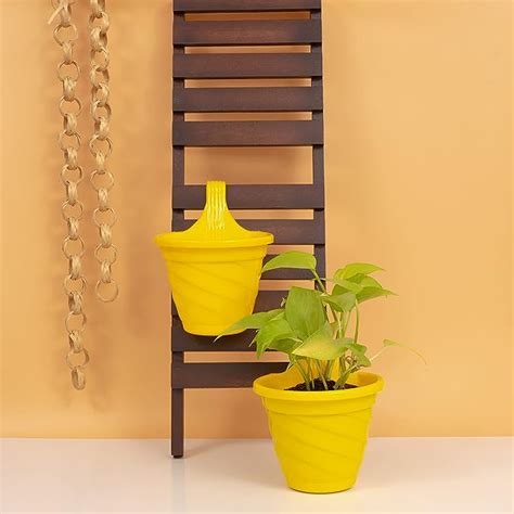 KYARI Yellow Twister Hook Pot (Set of 2), Decorative Twist for Home and ...