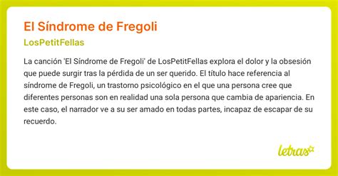 Significado de la canción EL SÍNDROME DE FREGOLI (LosPetitFellas ...