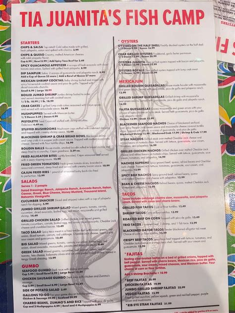 Menu at Tia Juanita’s Fish Camp restaurant, Orange