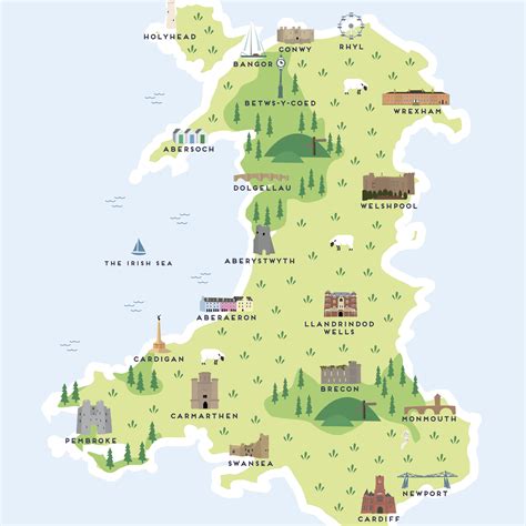 Map Of Wales Print By Pepper Pot Studios | Wales map, Illustrated map ...