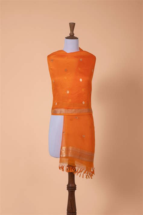 Handwoven Orange Organza Dupatta