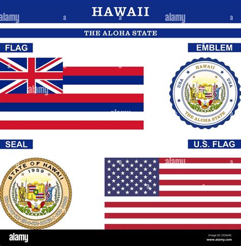 Hawaii Symbol collection with flag, seal, US flag and emblem as vector ...