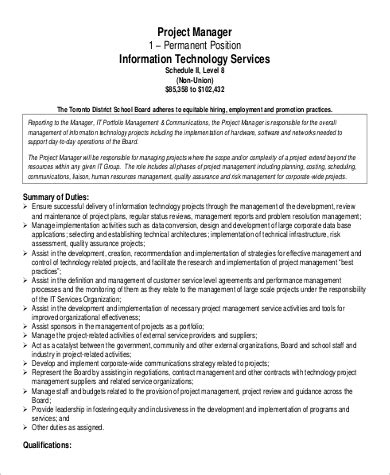 Image result for Project Manager Job Description Sample