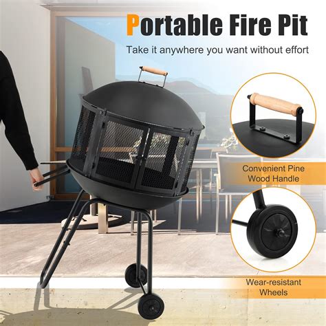 Buy HAPPYGRILL 28” Wood Burning Fire Pit, Rolling Patio Fireplace with ...