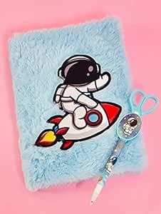 Le Delite Outer Space Theme Astronaut Plush Soft Furry Feather Diary ...