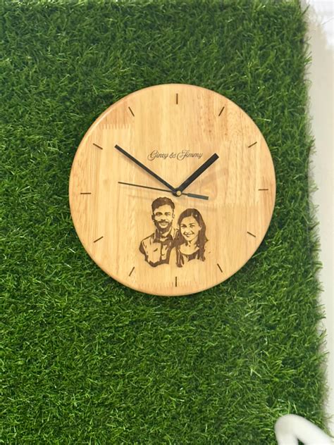 Personalized Wooden Photo Wall Clock – Custom Couple Engraving ...