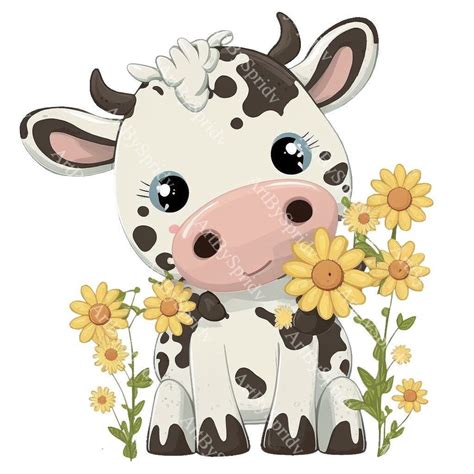 Cute floral cow png transparent farm flower animal clipart kids cartoon ...