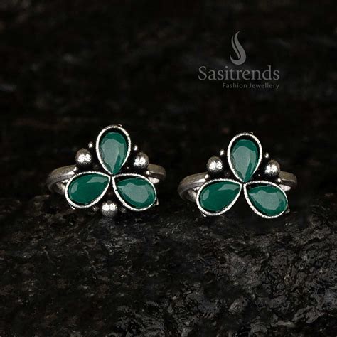 Oxidised Adjustable Triple Teardrop Stone Toe Rings - Sasitrends