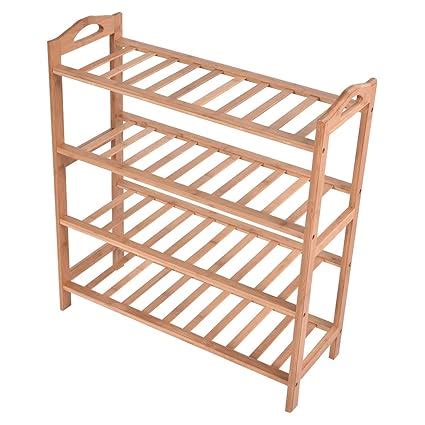 HOKIPO 4 Tier Bamboo Shoe Racks Slipper Stand Chappal Storage Organizer ...