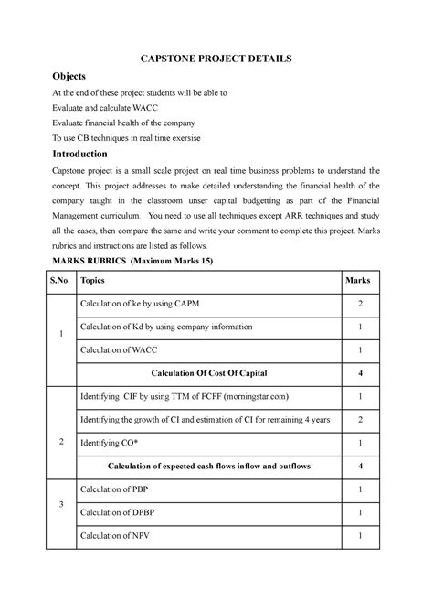 Instruction Finance Capstone - CAPSTONE PROJECT DETAILS Objects At the ...