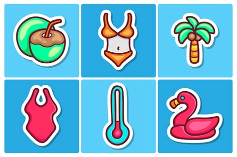 Zomer Sticker Pictogrammen Doodle Kleurplaat Vector | Gratis Vector