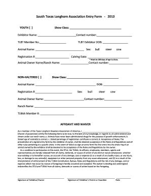 Fillable Online STLA Entry Form for San Antonio Show - the South Texas ...