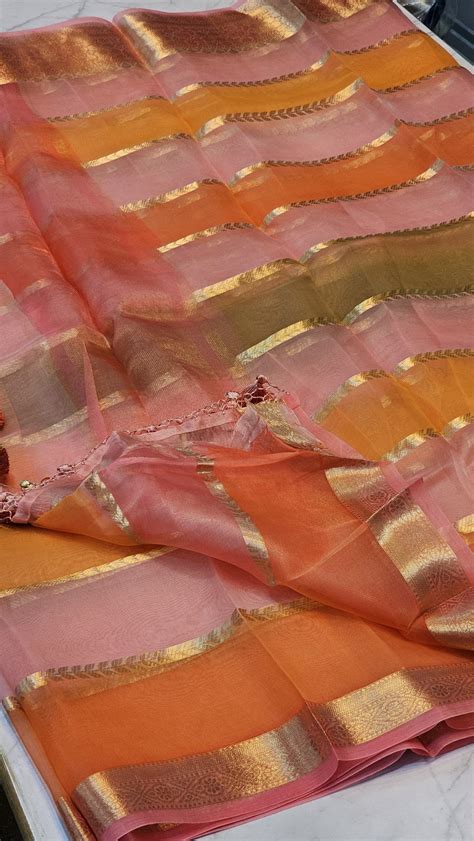 Laya - Pure Organza Silk Stripe Rangkat Saree – Zari by Priyanka