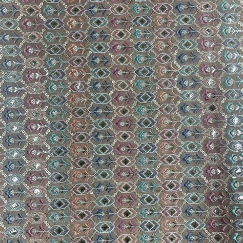 Peach Color Georgette Embroidered Fabric