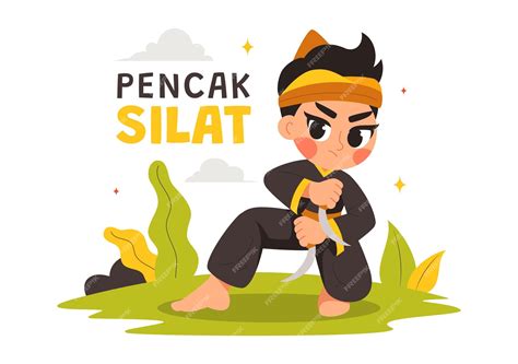 Pencak silat sport vector illustration featuring martial artists posing ...