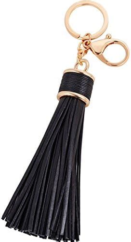 ZOONAI Women Leather Tassels Keychain Car Circle Key Rings Gift Bag ...