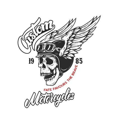 Moto personalizzate. Modello di poster con teschio alato. Elemento di ...
