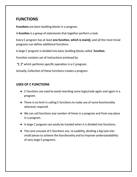 Mcact 103- Structured Programming IN C- Functions - FUNCTIONS Functions ...