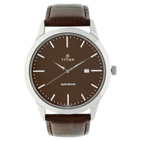 Buy Online Titan Quartz Analog with Date Brown Dial Leather Strap Watch ...