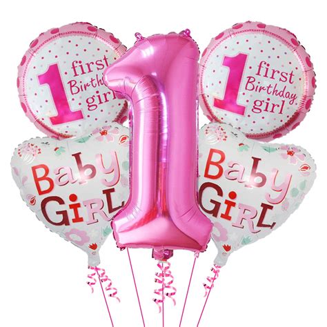 Party Propz 5pcs Happy Birthday 1st Birthday Balloons,Pink Baby Girl ...