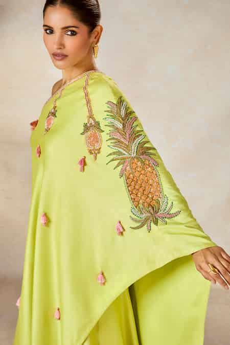 Buy Yellow Viscose, Silk Embroidery, Tassels One Pista Kulfi Tunic With ...