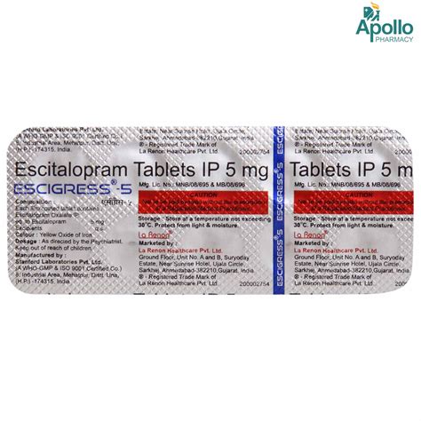 Escigress 5 mg Tablet 10's Price, Uses, Side Effects, Composition ...