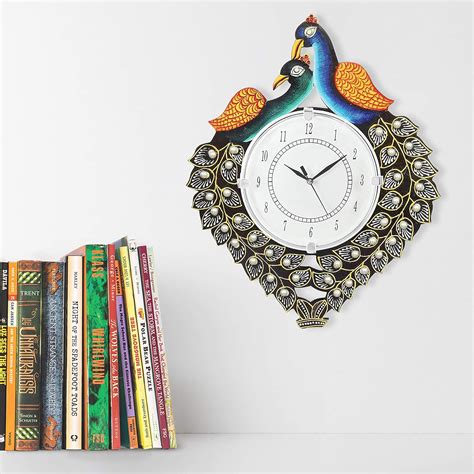 Buy CAPIO ART Wooden Antique Handpainted Peacock Wall Analog Clock for ...