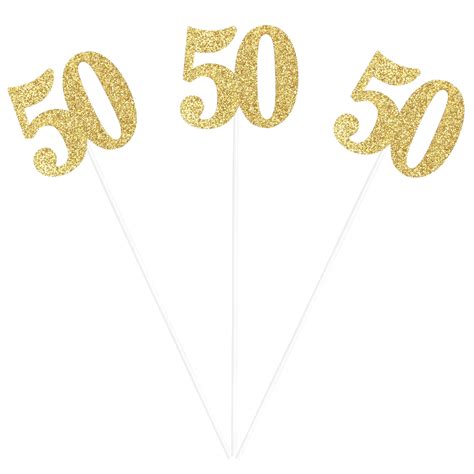 Buy 6 Pack Number 50 Centerpiece Sticks Gold Glitter 50th Birthday ...