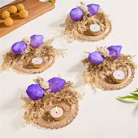 Lavender Sola Bud Tea Light Holder Set Of 4 Online - Premium Candle ...
