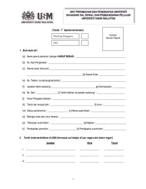 Fillable Online forumwarga usm BAHAGIAN HAL EHWAL DAN PEMBANGUNAN ...