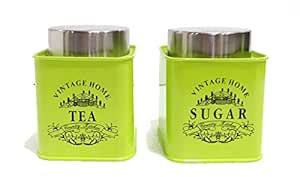 Buy BOXY Mild Steel Square shaped Canister Set of 2 (Tea,Sugar), Green ...