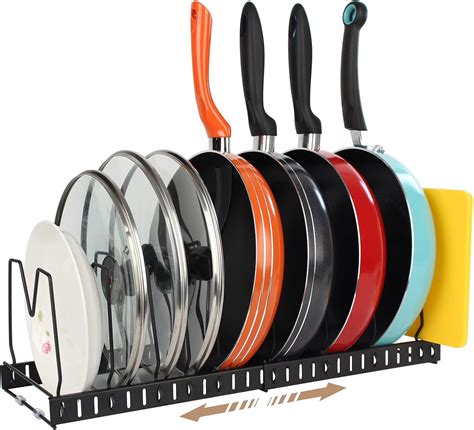 Amazon.com: Pots And Pans Organizer Rack For Cabinet Adjustable Lid ...