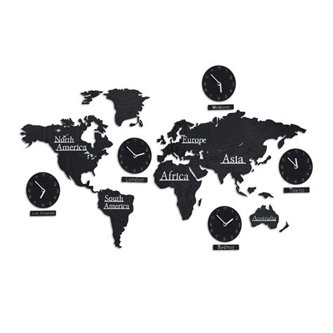 Relaxdays Wooden 5 Clocks 10 City Signs 3d Map World | Desertcart INDIA