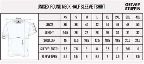 Tshirt Half Sleeve Size Chart – Get My Stuff