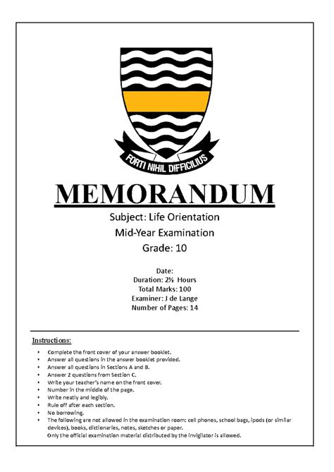 Gr11 Life Orientation Nov 2023 - Past Exam Paper & Questions - Studocu