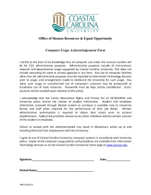 Fillable Online Computer Usage Form - Coastal Carolina University Fax ...
