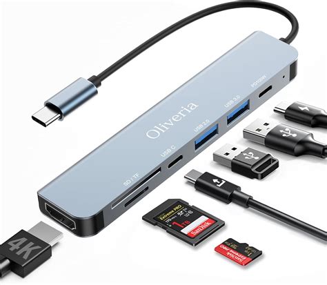 Oliveria USB C HUB 7in1, USB C HUB Multiport Adapter with USB C to 4K ...