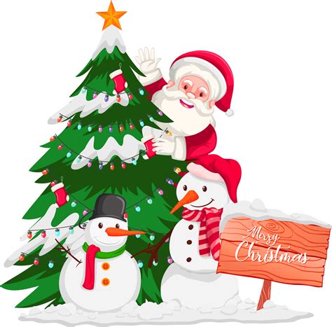Clipart santa snow man merry christmas tree vector png | 12月