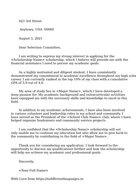 2 Examples of Letter Of Intent For Scholarship Sample
