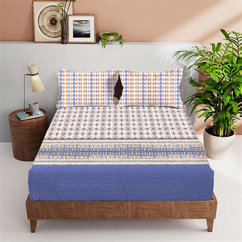 JAZZ CROWN 100% Cotton KING Size Bedsheet, 180 TC, ABSOULTE BLUE– Vintana