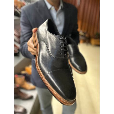 Black Goodyear Welted Classic Captoe Oxford With Dainite & Leather Sta ...