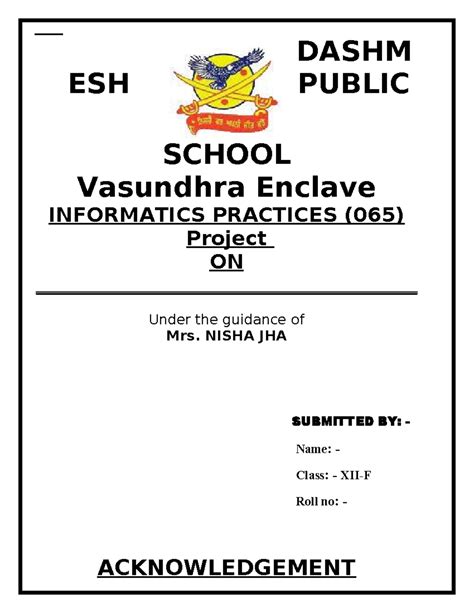 Project synopsis - okk - DASHM ESH PUBLIC SCHOOL Vasundhra Enclave ...