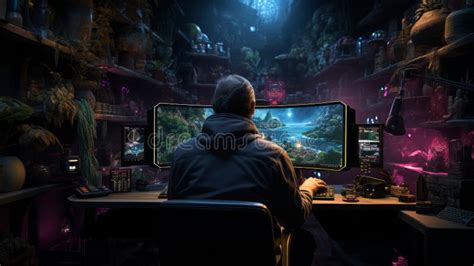 Games Room with a Cyber Gamer Computer. Generative AI. Stock ...