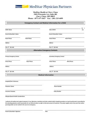 Fillable Online Emergency Contact and Medical Information for a ...