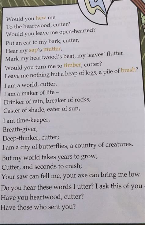 the above given attachment is of the poem the heartwood, please give me ...