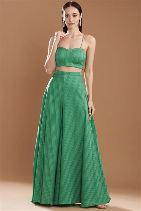 Dark Green Silk Satin Embroidered Off-Shoulder Cape Set – Yashodhara