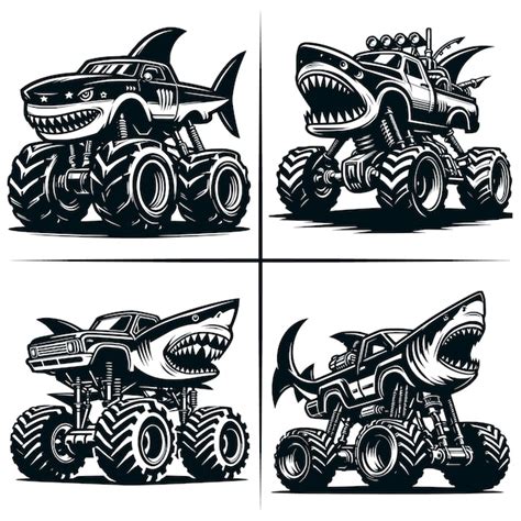 Shark Monster Truck SVG Muscle Car SVG 4x4 Veicolo fuoristrada Shark ...