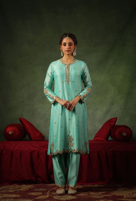 Light Blue Ambi Buta Ishq Kurta Set – Misri By Meghna Nayyar